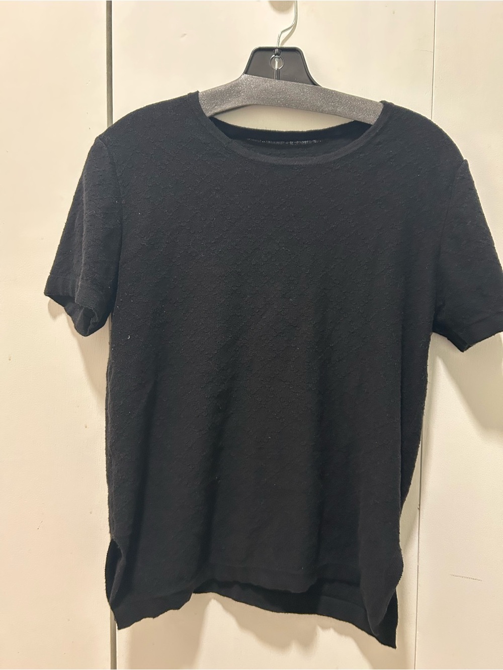Textured Black Short-Sleeve Crewneck Shirt